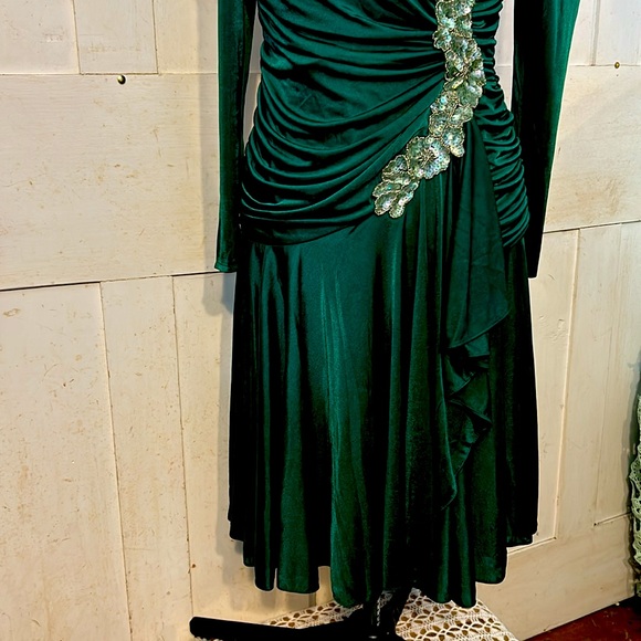 EC Vintage Filigree Heavily Rucked 80s Cocktail Dress Retro Mobwife Elegant Y2K - Picture 3 of 8